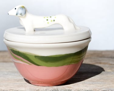 Ceramic Salt Cellar lid dachshund, Pottery sugar bowl Wiener, Dachshund Kitchen Gift, Mother's day, 