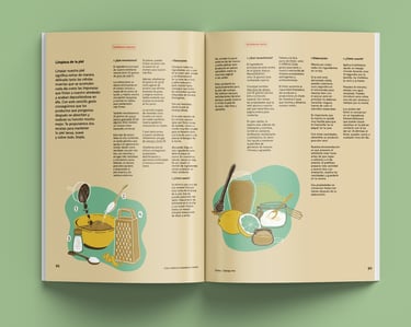 a magazine opened to show recipes with illustrations