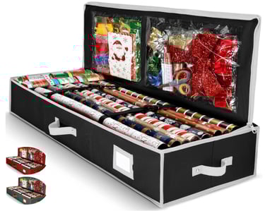 wrapper paper organizer storage box in black with white accents