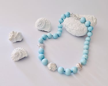 Collana particolare modello Riviera perle scaramazze e barocche aulite turchese chiusura argento 925