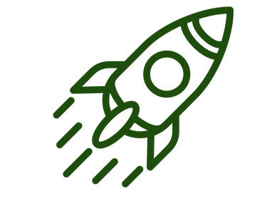 Logotipo de un cohete en color verde con lineas de diseño