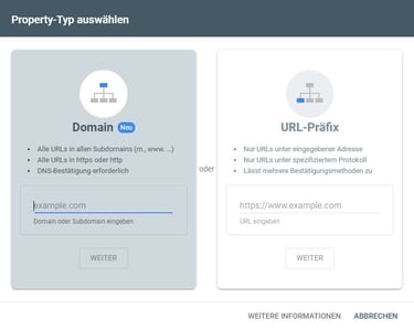Property Typ auswählen Google Search Console