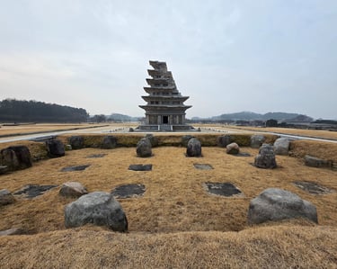 Pagoda reconstruction and archaeological remainsat Mireuksa Temple site in Iksan