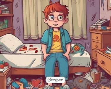kid in dirty bedroom