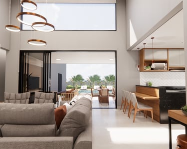 sala de estar pé direito duplo