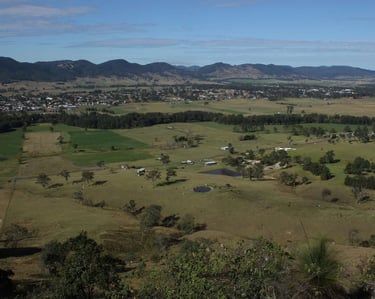 Photo of A view of the town of Gloucester, the Gloucester River, and Gloucester Valley, from Bucketts Tops, 2013.