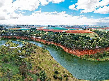 Aerial Image of perspective of the K Road cliffs along the Werribee River