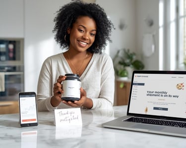 DTC brand founder with product and customer retention dashboard