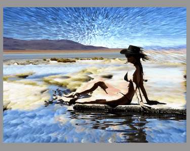 a woman in a bikini top sitting on a log