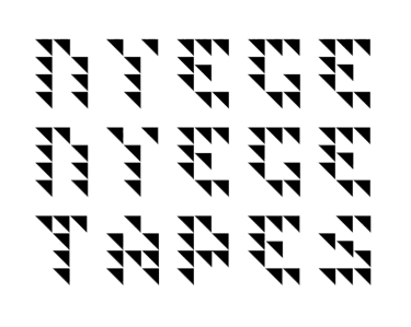Geometric typography spelling Piece Piece Tapes in a minimalist triangular grid design on a black background.