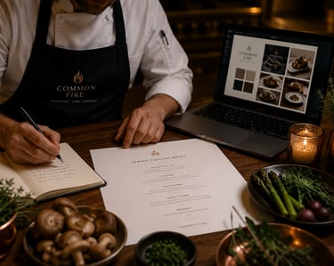 Chef planning menu development and hospitality consulting for a restaurant business.