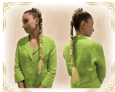 a woman with a green jacket and long braid plait