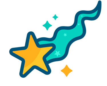 a shooting star with a blue and yellow cartoon like modern icon illustration 