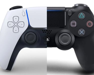 se ven 2 medias partes de joysticks de ps4 y ps5 en MBTECNIC