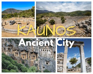 a collage of photos of a collage of ancient ruins of Kaunos