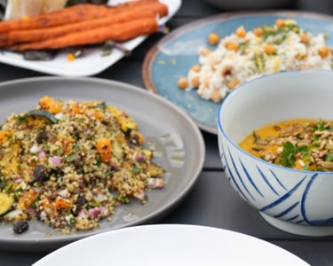 a table with a variety of vegetables