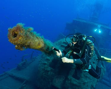 Diver with the Navy Frigate Wreck, Madeira