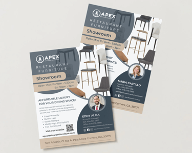 a flyer for a restaurant furniture business