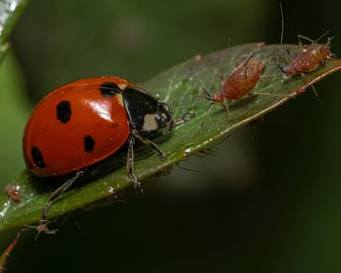 Ladybird hunting aphids