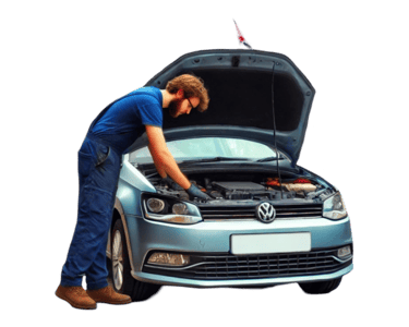 Technician inspecting dead car battery problem