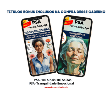 Mockup com os 2 cadernos Bonus da Linha Pense, Seja, Aja, que acompanham o caderno principal