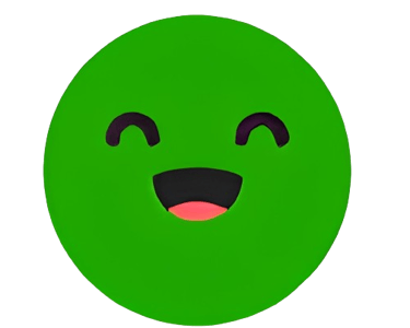 a green smiley face with a smile on it
