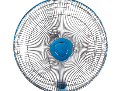 a fan on a white background with a blue fan