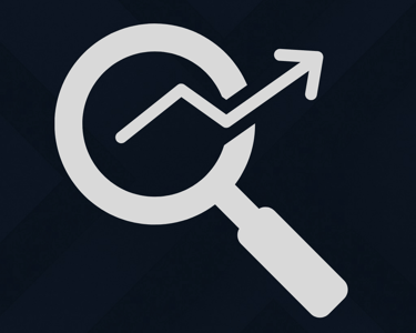 Minimalist icon of a magnifying glass with an upward trending arrow inside, symbolizing SEO growth a