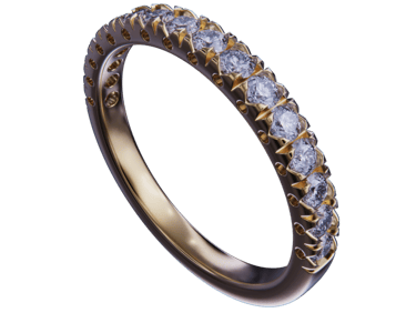 Elegant gold diamond eternity fishtail ring with a row of round-cut gemstones.