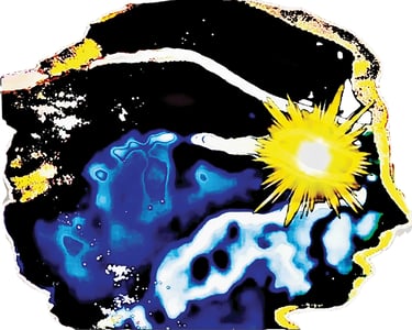 Pop art of a face in profile with bright starburst in the eye.