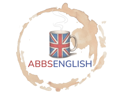 AbbsEnglish logo - a mug with the union jack and a circular coffee stain