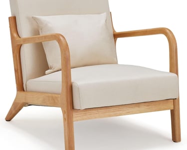 a chair with a cushion and pillows on it
