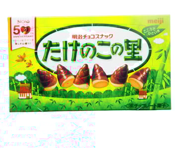 a box of chocolate covered biscuit snack in the shape of a bamboo shoot