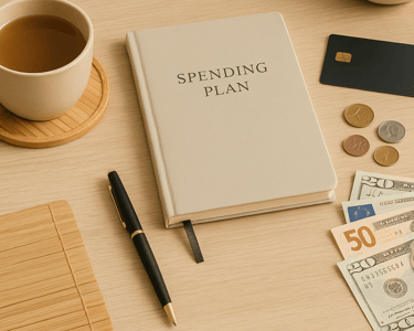 a book with a pen and a pen and a cup of coffee