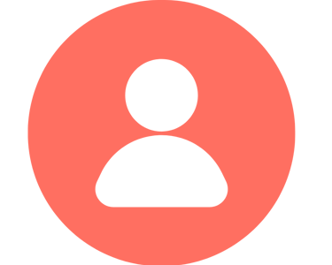 A circular coral coloured icon with a stylised image of a person's head and shoulders in white