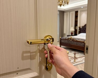 A bright, stylishly arranged living room ready for short-term guests.