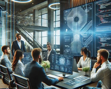 "Equipo de diseñadores y desarrolladores web en Codefy+ trabajando en soluciones innovadoras."