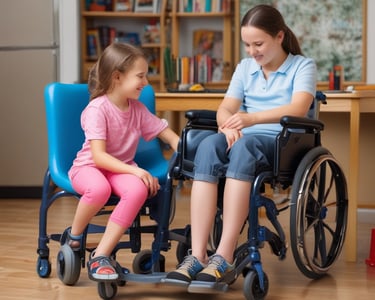 A caring therapist assisting a young child with sensory activities in a bright therapy room.