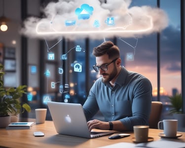 Clean workspace with laptop, documents, and smartphone showing bookkeeping app.