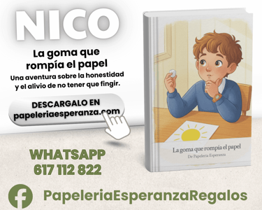 Libro infantil Nico la goma que rompia el papel sobre honestidad de Papelería Esperanza.