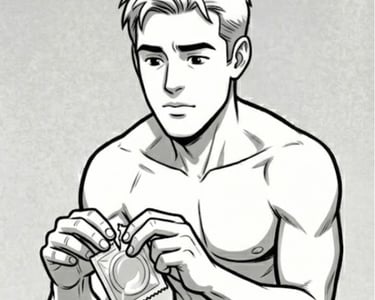 cartoon male opening condom
