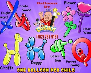 Balloon Animals Made by Doodad the Funny Las Vegas Kids Magician.
