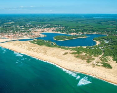 photo d'une vue aérienne du Lac Marin dans Les landes