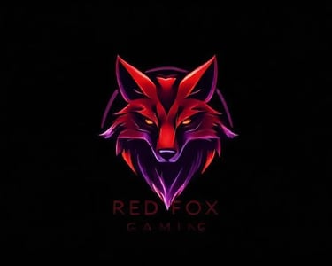 a red fox gaming logo on a black background