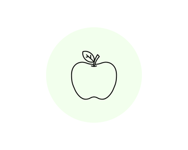 Ícone minimalista de uma maçã com fundo verde claro, simbolizando alimentação saudável.