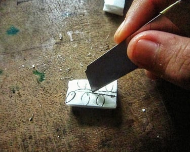Design leaf on the recycled foam for stamp 