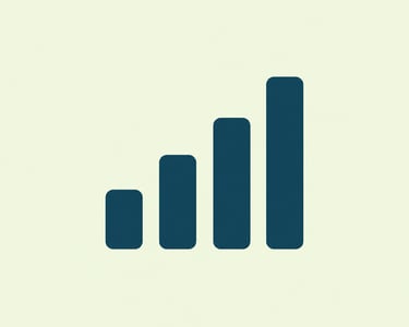 A simple flat icon depicting increasing signal strength or data bars, useful for UI elements indicating network connectivity