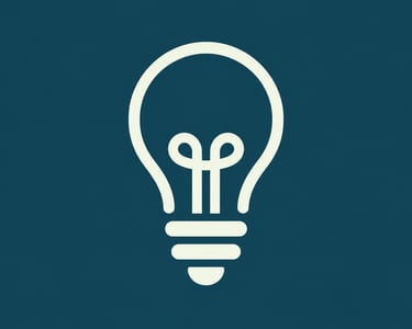 Minimalist light bulb icon on a dark teal background representing creative ideas and innovation.