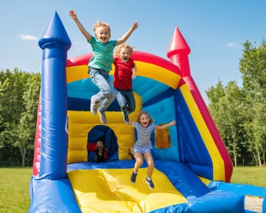 rental of inflatables for children's parties, inflatable water castles and palm tree slides