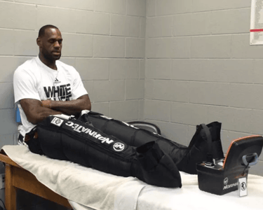 LeBron James using Normatec compression boots